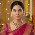 Multi Color Kundan Necklace Set with Elegant Matte Gold Choker Finish