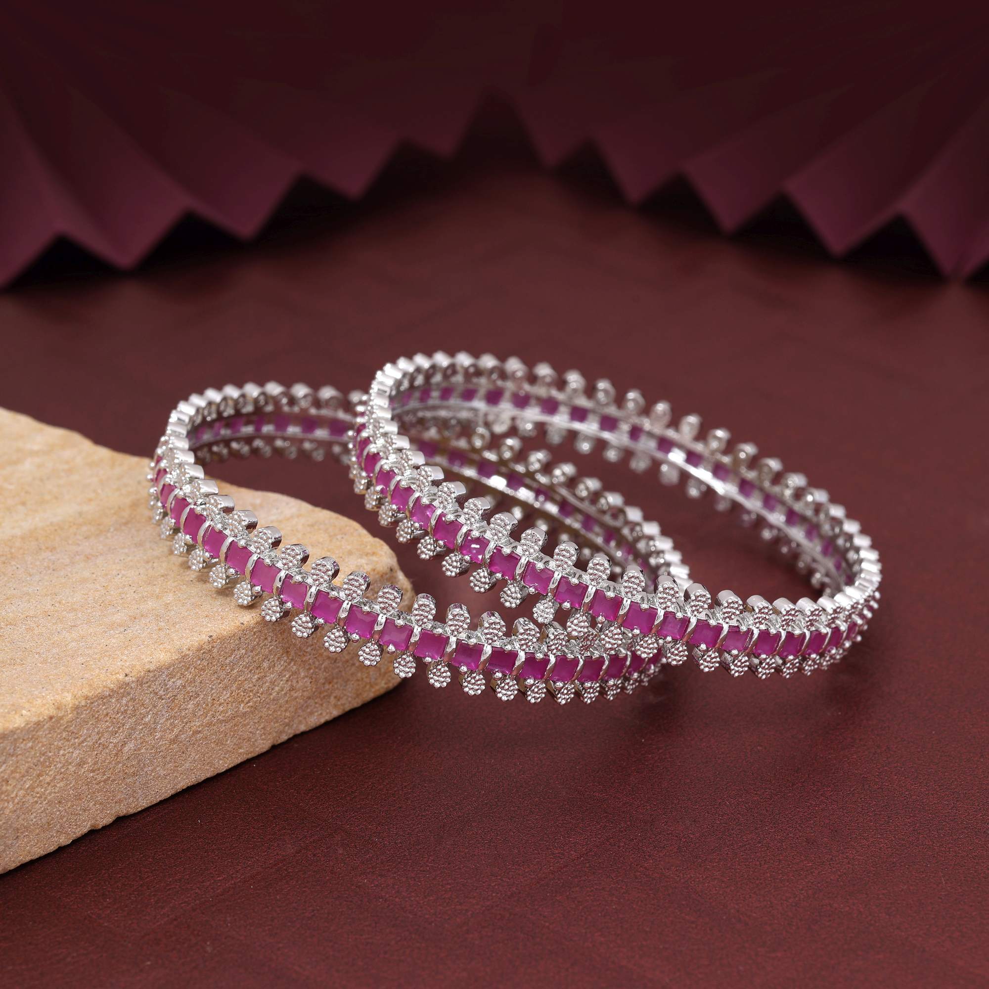 Light Purple Color Elegant Stone Studded American Diamond Bangle Size: 2.6 For Women - Light Purple / 2.6