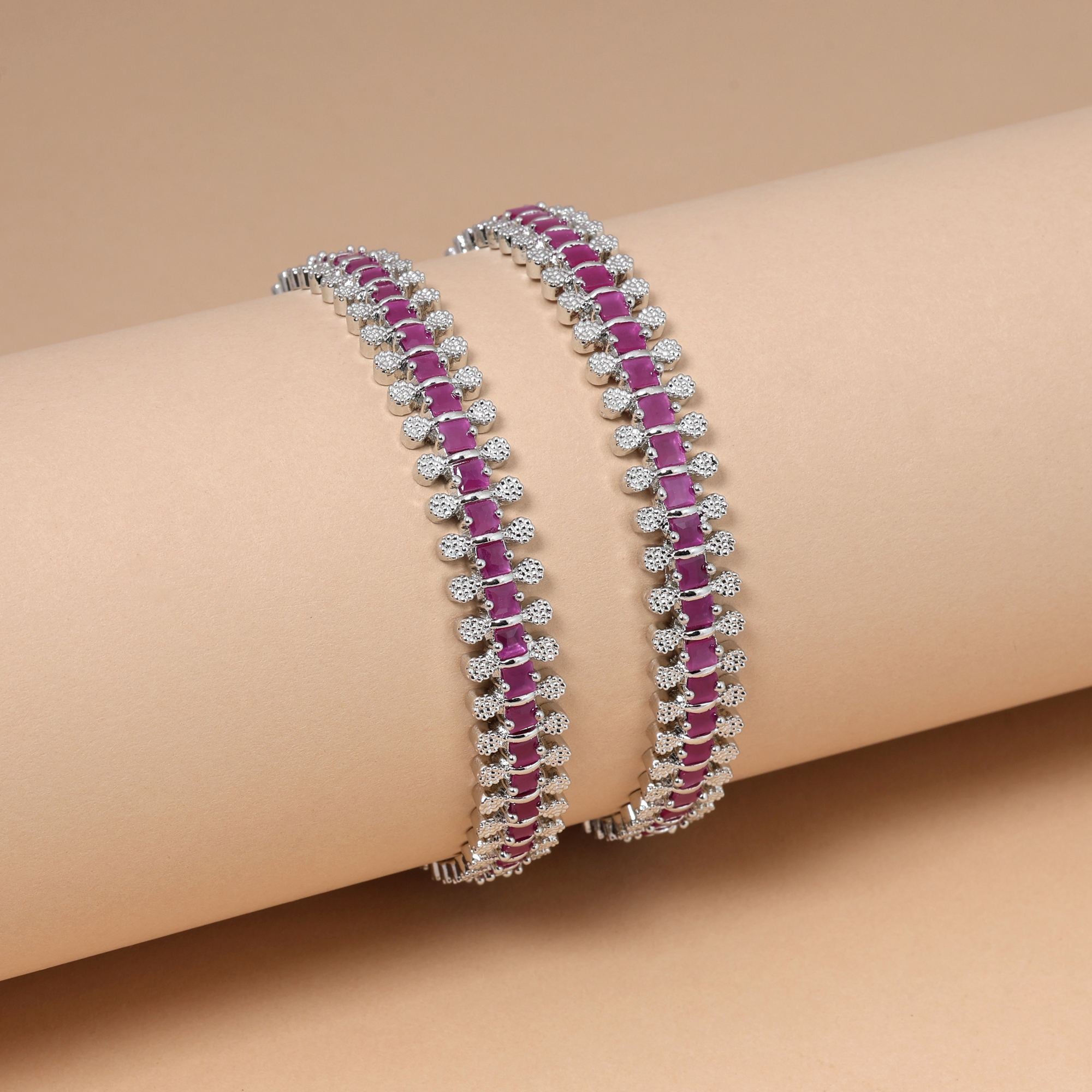Light Purple Color Elegant Stone Studded American Diamond Bangle Size: 2.6 For Women - Light Purple / 2.6