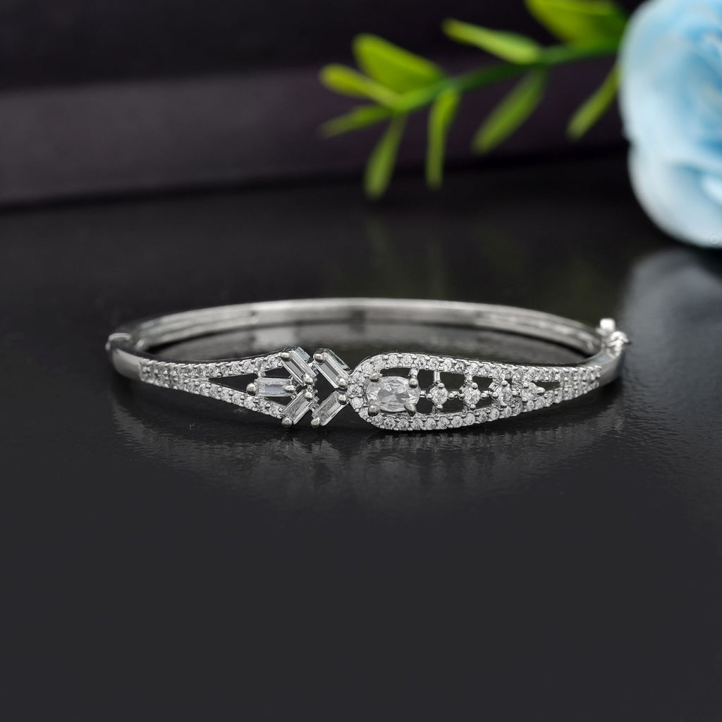 Silver Color American Diamond Bracelet Elegant Stylish Daily Wear Jewelry Collection - Silver