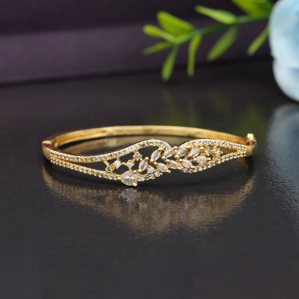Gold Color American Diamond Bracelet Royal Wedding Statement Jewelry Collection Design - Gold