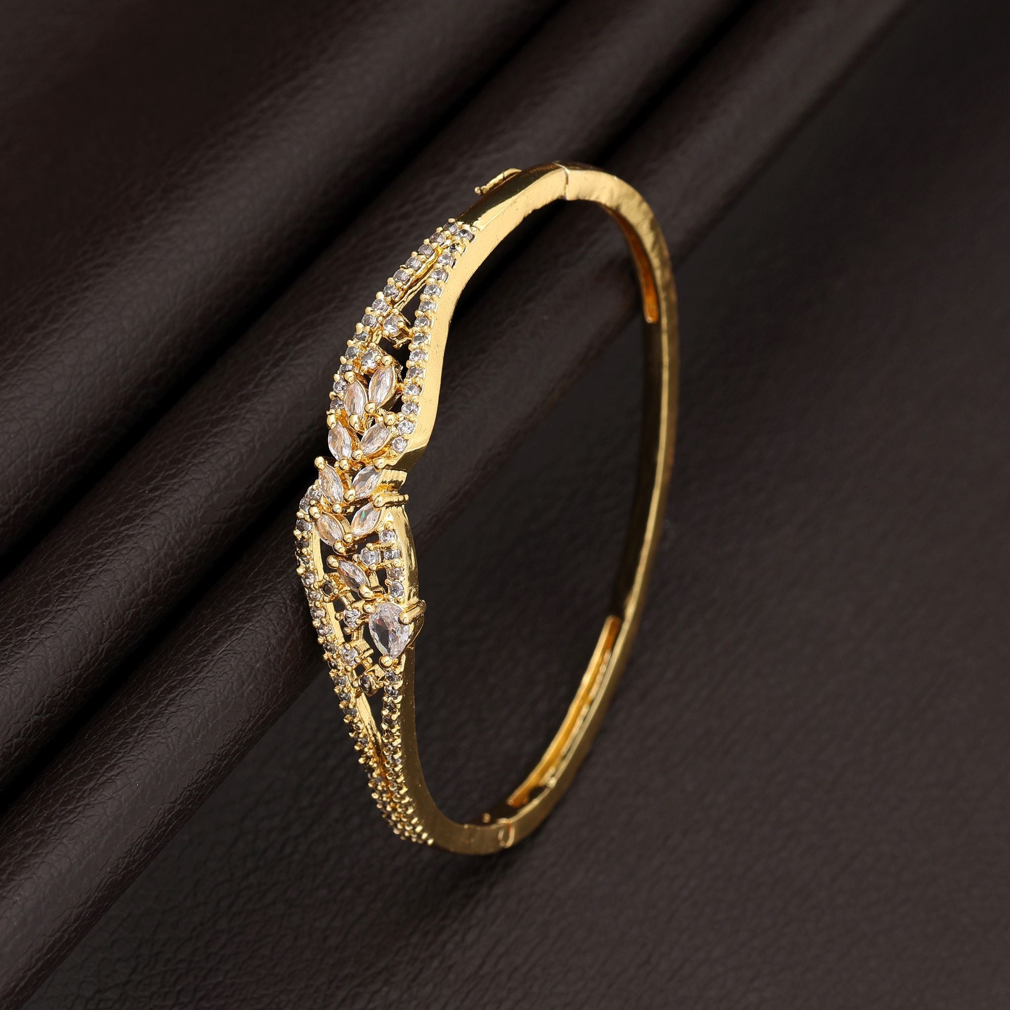 Gold Color American Diamond Bracelet Royal Wedding Statement Jewelry Collection Design - Gold