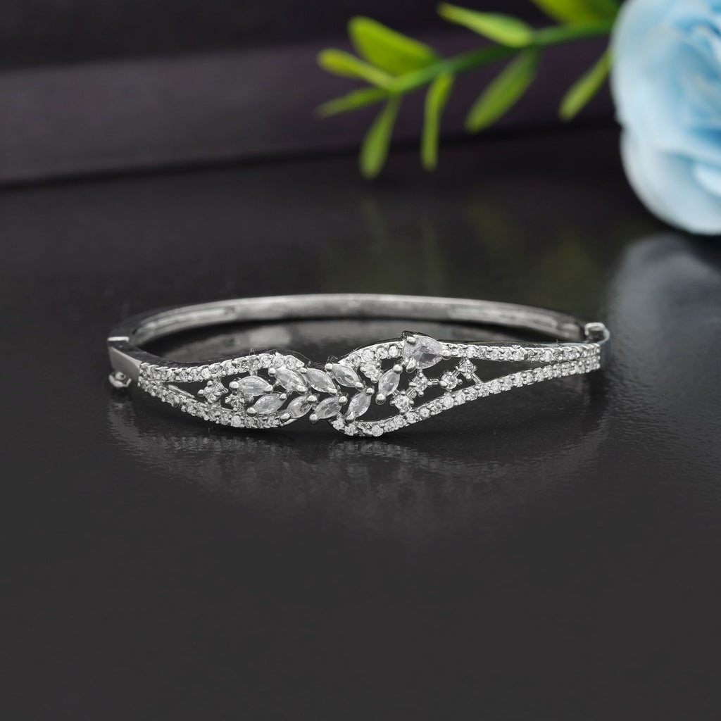 Silver Color American Diamond Bracelet Elegant Party Wear Stylish Jewelry Collection - Silver