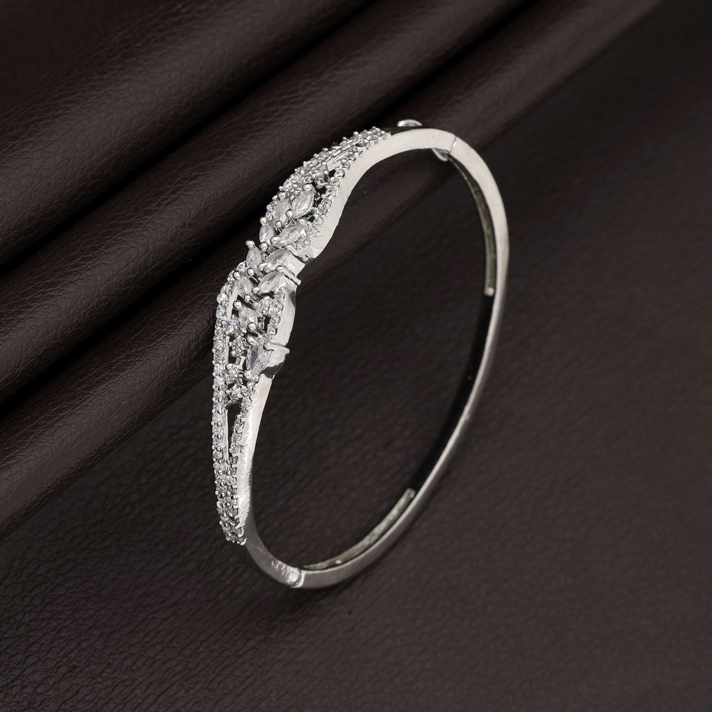Silver Color American Diamond Bracelet Elegant Party Wear Stylish Jewelry Collection - Silver