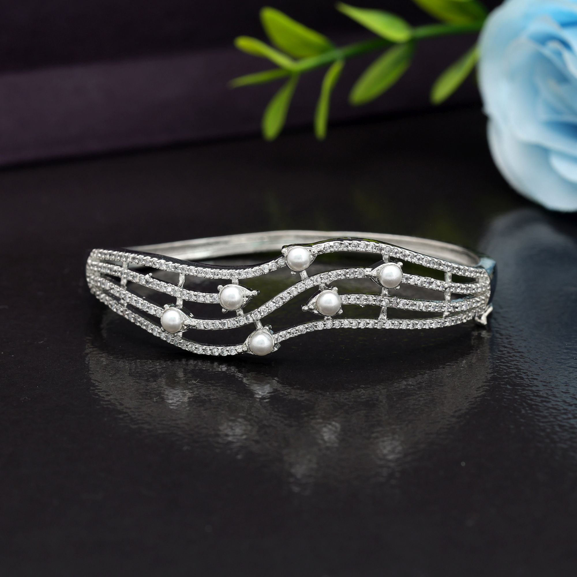 Silver Color American Diamond Bracelet Minimal Elegant Daily Wear Jewelry Collection - Silver