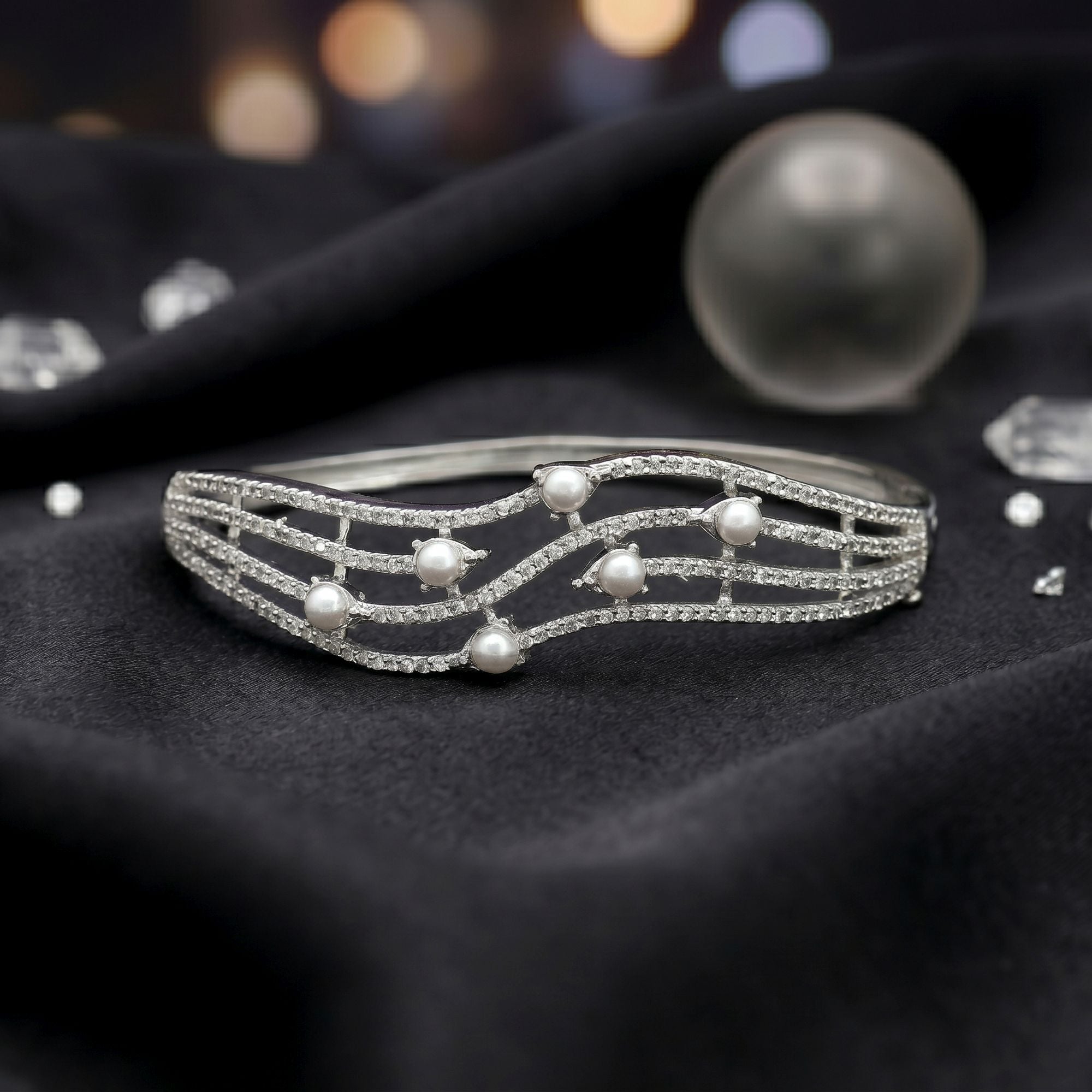 Silver Color American Diamond Bracelet Minimal Elegant Daily Wear Jewelry Collection - Silver