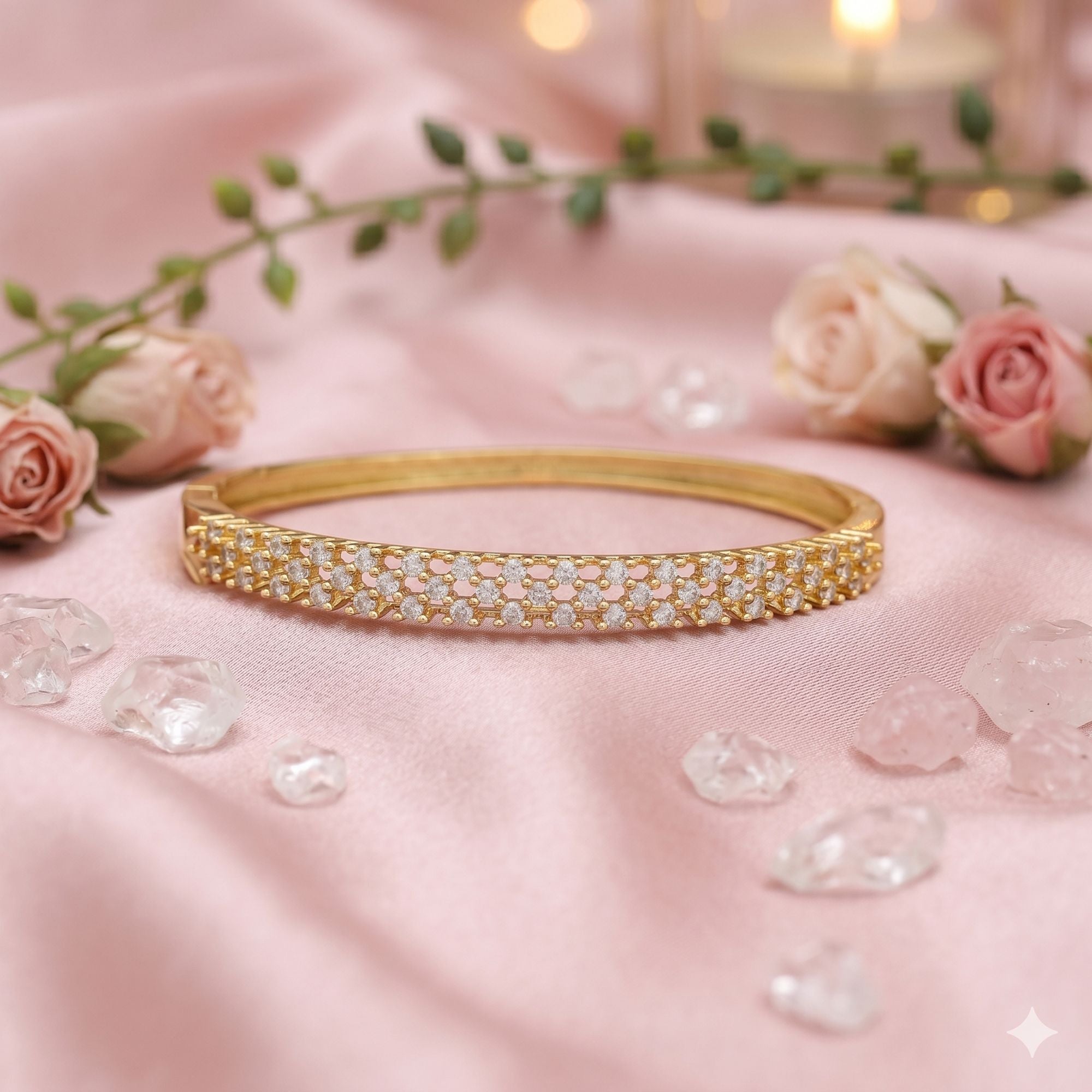 Gold Color American Diamond Bracelet Elegant Festive Bridal Jewelry Collection Design - Gold