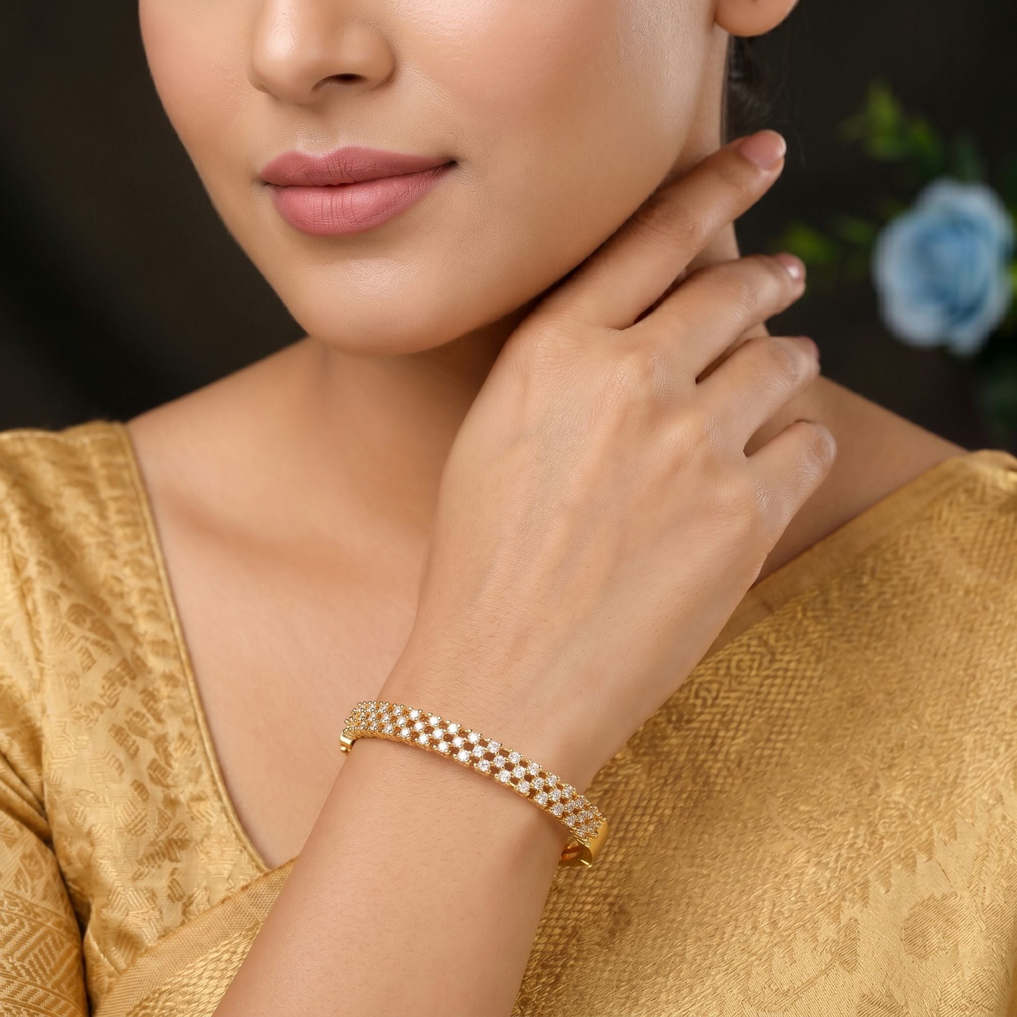 Gold Color American Diamond Bracelet Elegant Festive Bridal Jewelry Collection Design - Gold