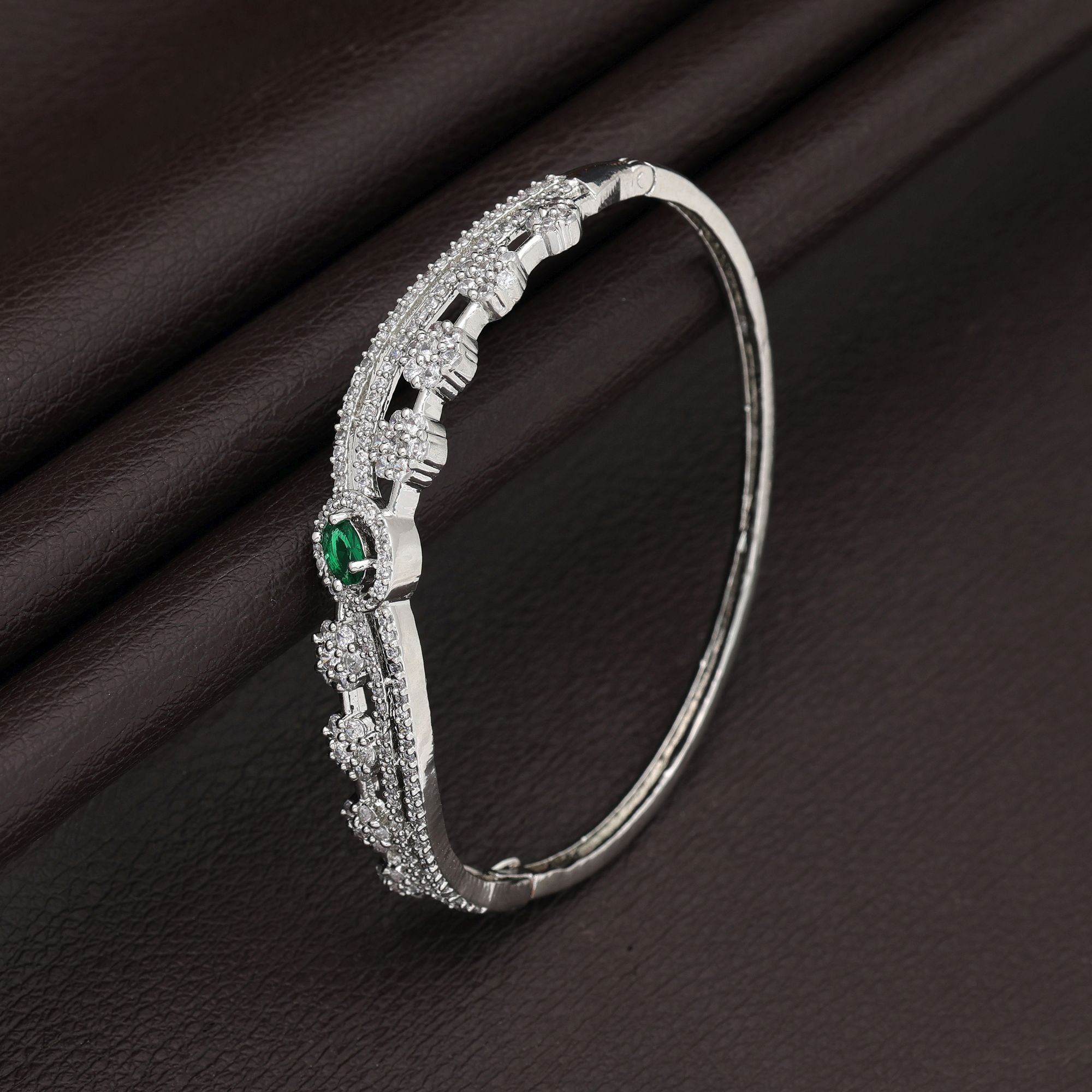 Green Color American Diamond Bracelet Stylish Ethnic Party Wear Jewelry Collection - Green
