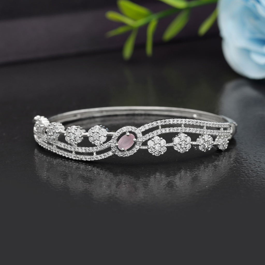 Pink Color American Diamond Bracelet Soft Elegant Daily Wear Jewelry Design - Pink