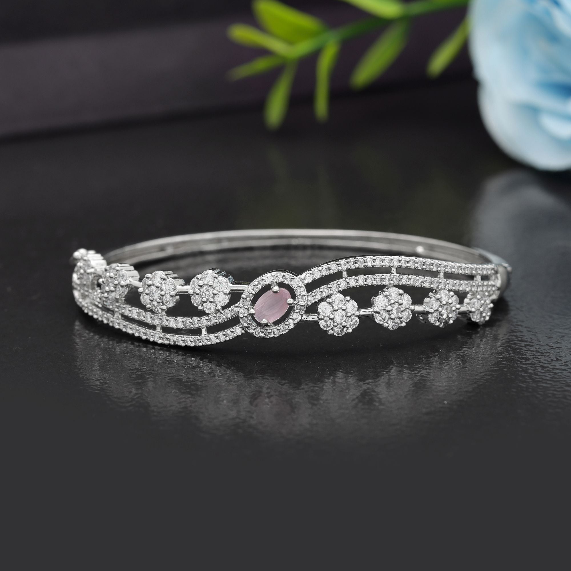 Pink Color American Diamond Bracelet Soft Elegant Daily Wear Jewelry Design - Pink