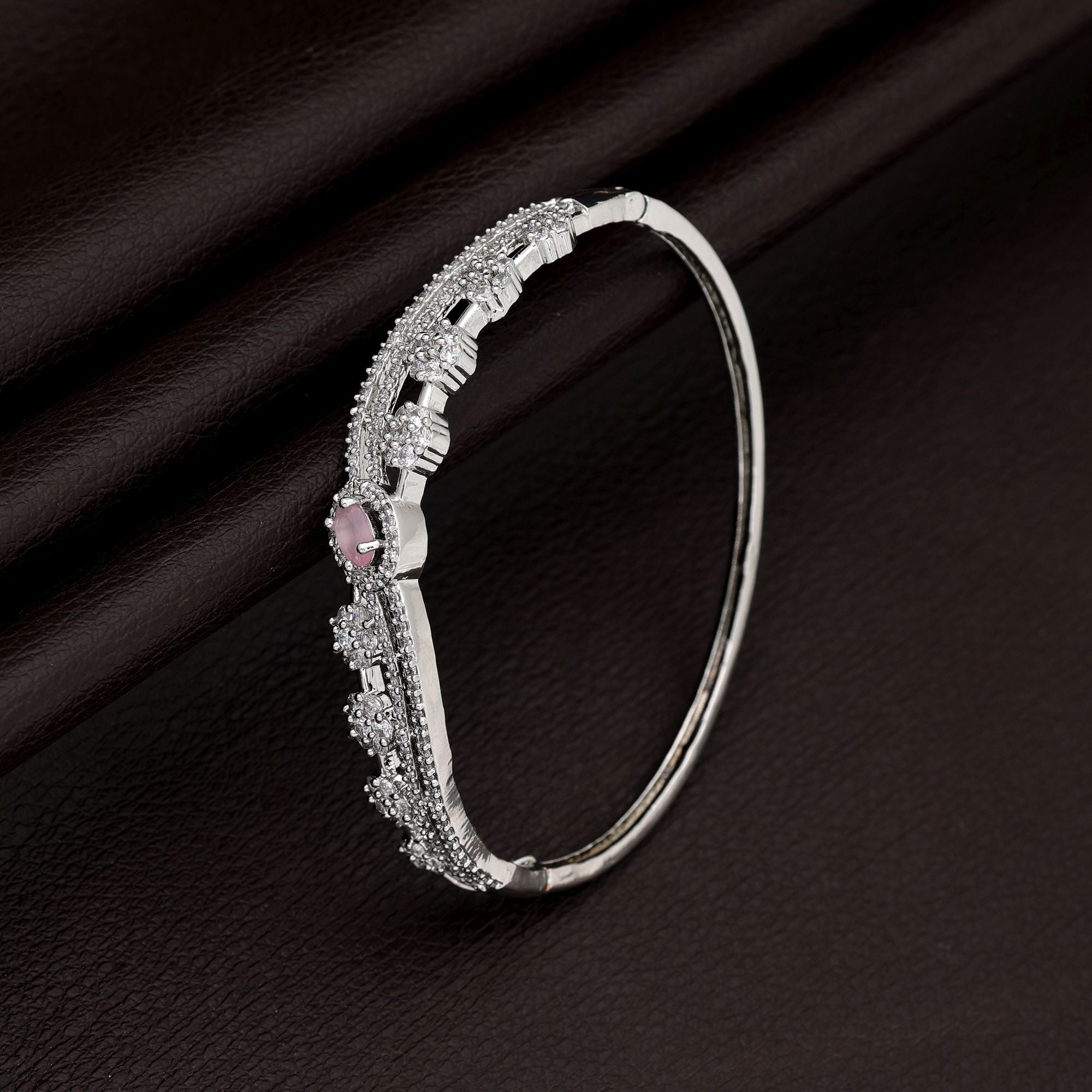 Pink Color American Diamond Bracelet Soft Elegant Daily Wear Jewelry Design - Pink