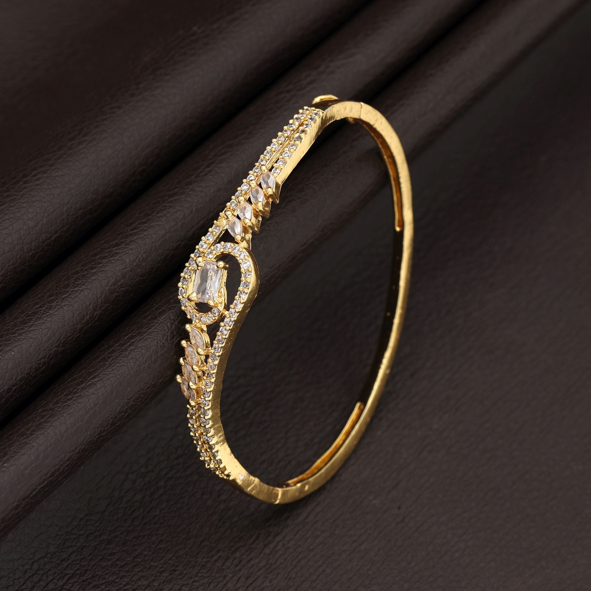Gold Color American Diamond Bracelet Classic Traditional Wedding Jewelry Collection Design - Gold