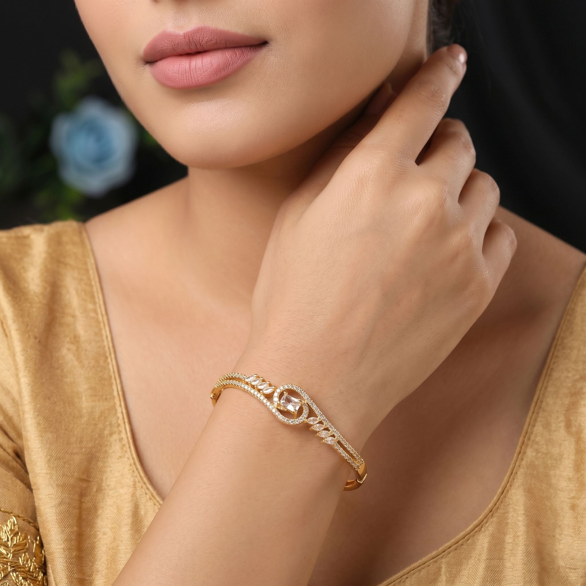 Gold Color American Diamond Bracelet Classic Traditional Wedding Jewelry Collection Design - Gold