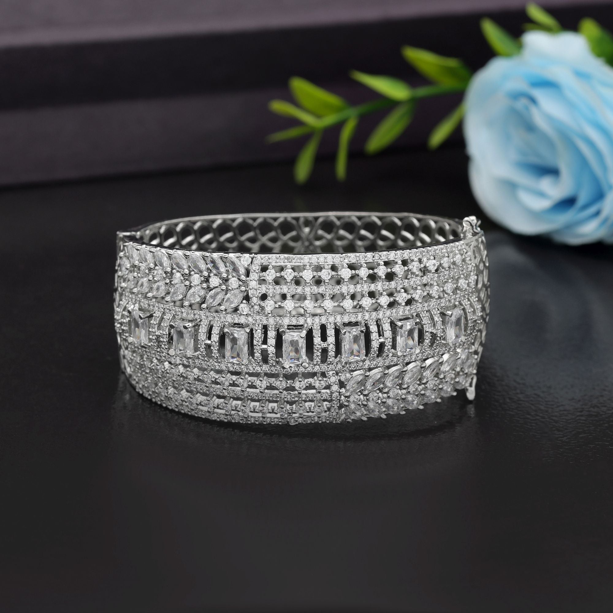Silver Color American Diamond Bracelet Elegant Minimal Modern Jewelry Collection - Silver