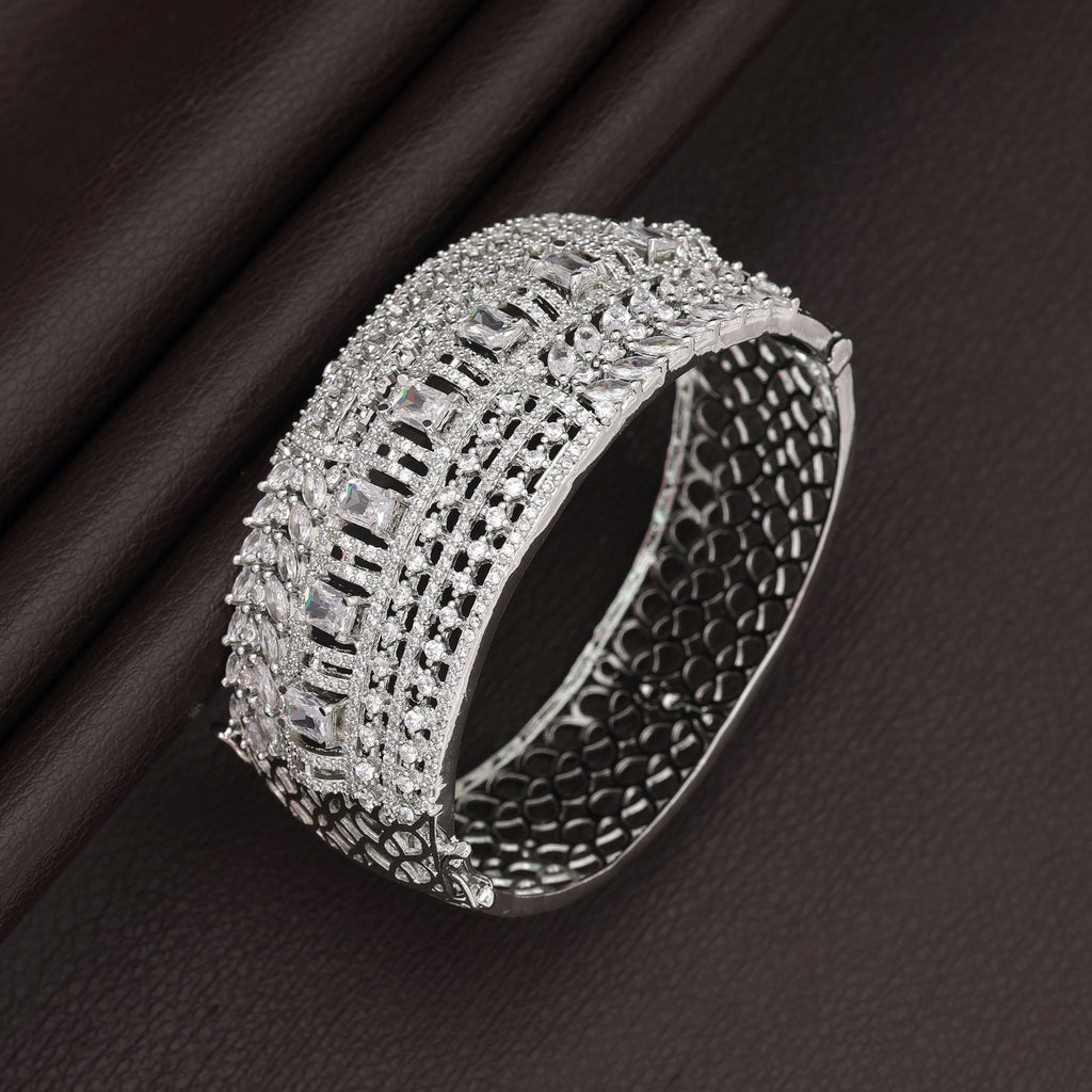 Silver Color American Diamond Bracelet Elegant Minimal Modern Jewelry Collection - Silver