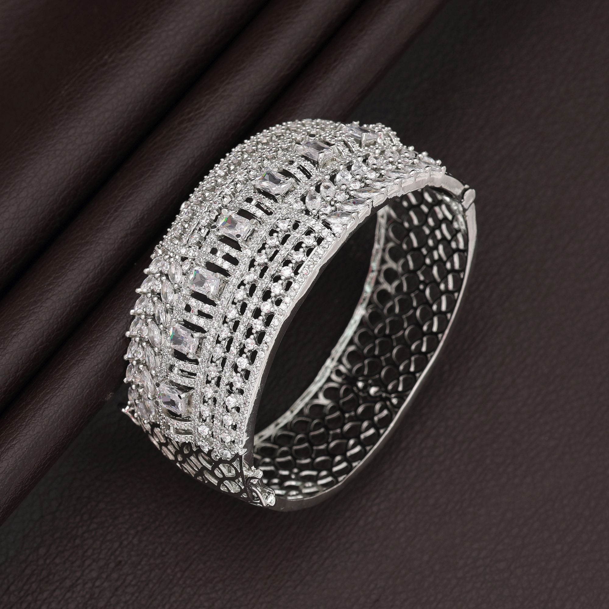 Silver Color American Diamond Bracelet Elegant Minimal Modern Jewelry Collection - Silver