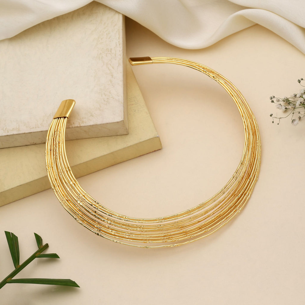 Stylish Gold Color Amrapali Hansli Necklace Designed To Enhance Classic Ethnic Necklace Styling Beautifully - Gold