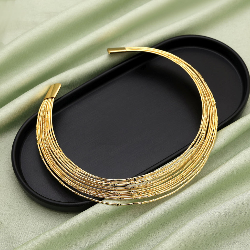 Stylish Gold Color Amrapali Hansli Necklace Designed To Enhance Classic Ethnic Necklace Styling Beautifully - Gold
