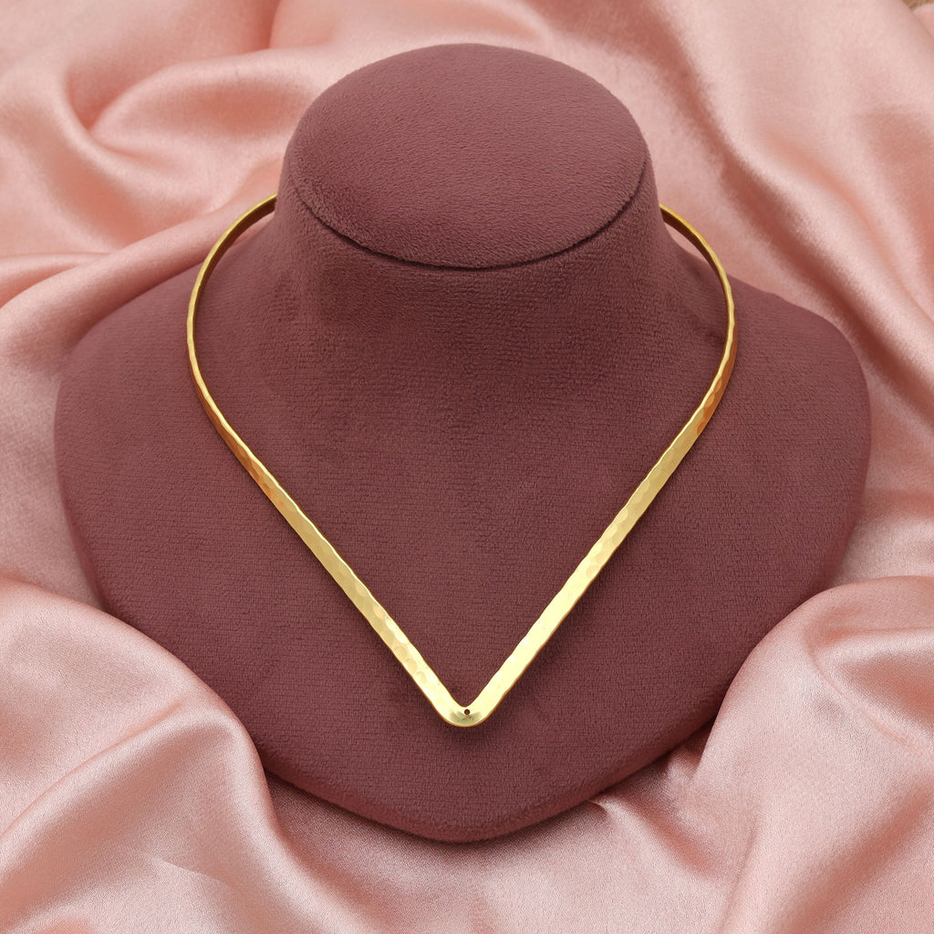Gold Color Fashion Hansli Necklace Classic Ethnic Bridal Style Bold Choker Jewelry Piece - Gold