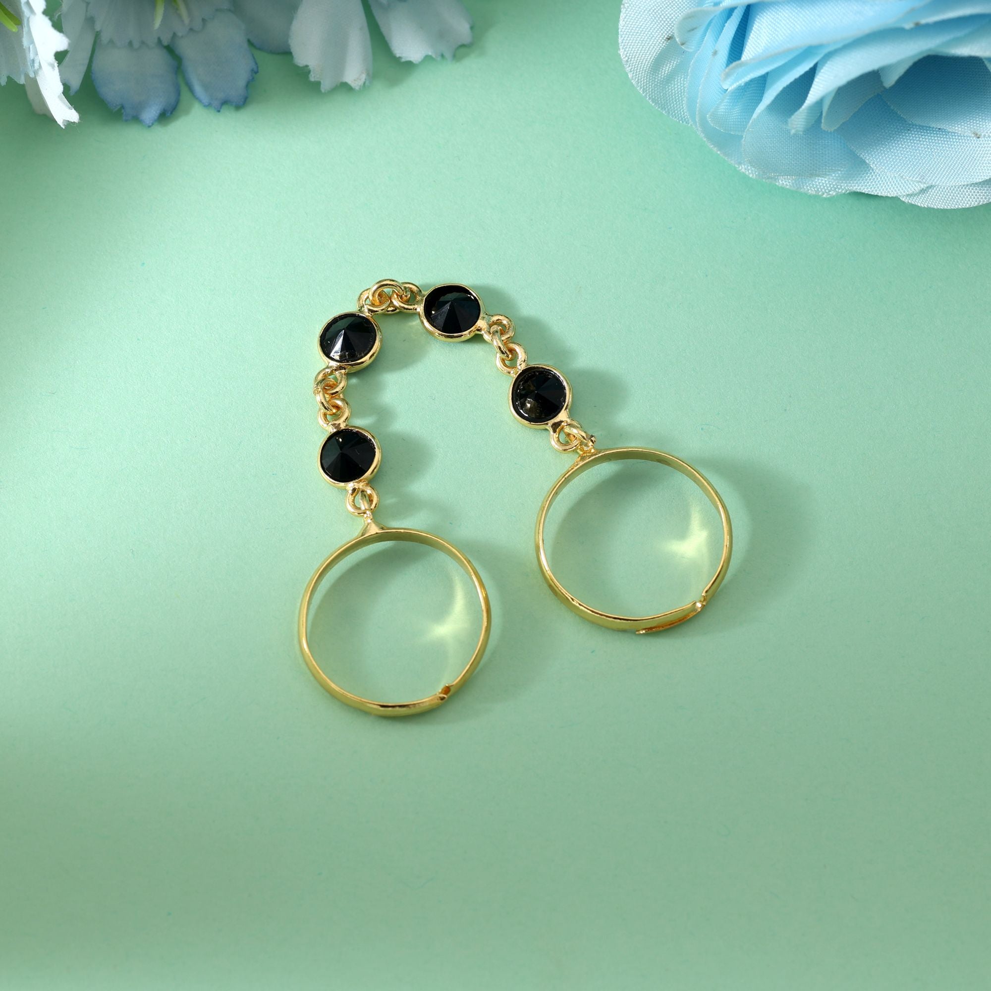 Black Color Amrapali Rings Crafted For Bold Statement Styling During Festive Celebrations - Black