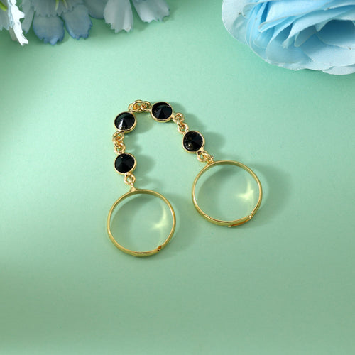 Black Color Amrapali Rings Crafted For Bold Statement Styling During Festive Celebrations - Black