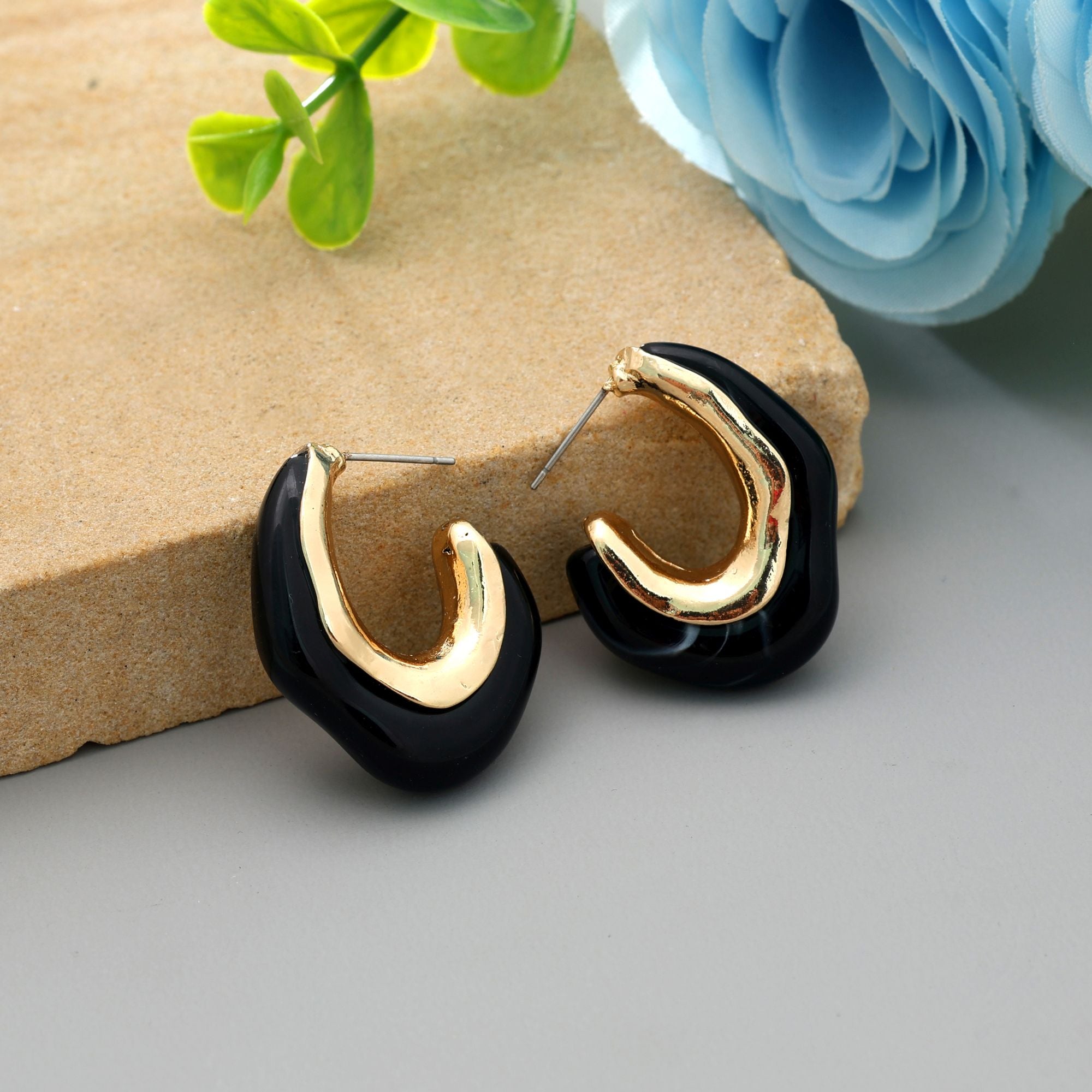 Black Color Antique Earrings Elegant Vintage Style Traditional Ethnic Statement Jewelry - Black