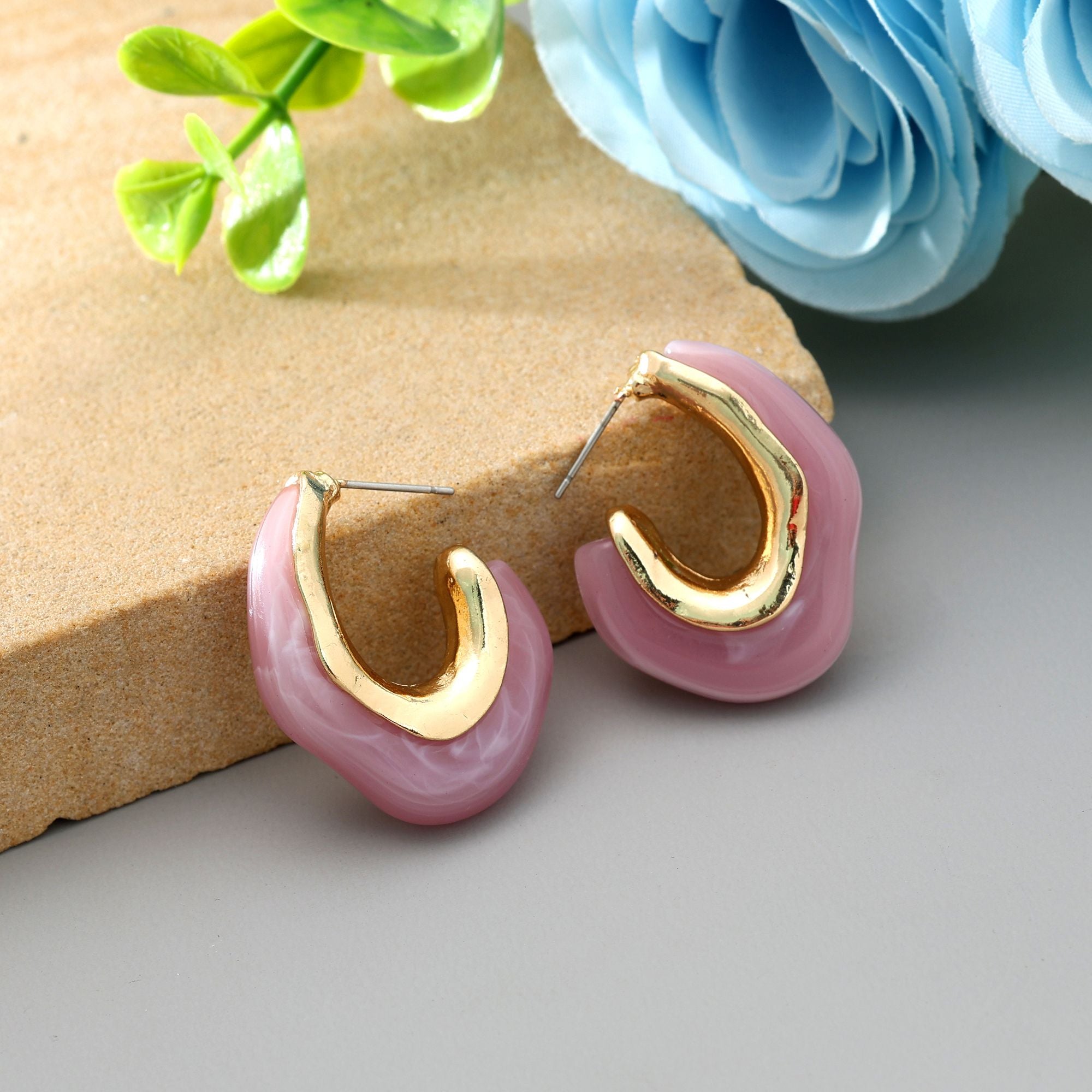 Pink Color Antique Earrings Charming Vintage Style Festive Ethnic Jewelry Design - Pink