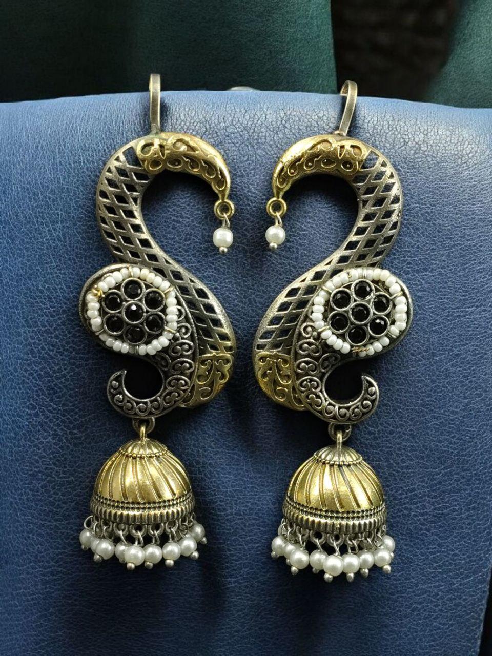 Beautiful Two-Tone Jhumki Earcuff | Stone & Pearl Detailing Traditional Ethnic Jewelry For Girls