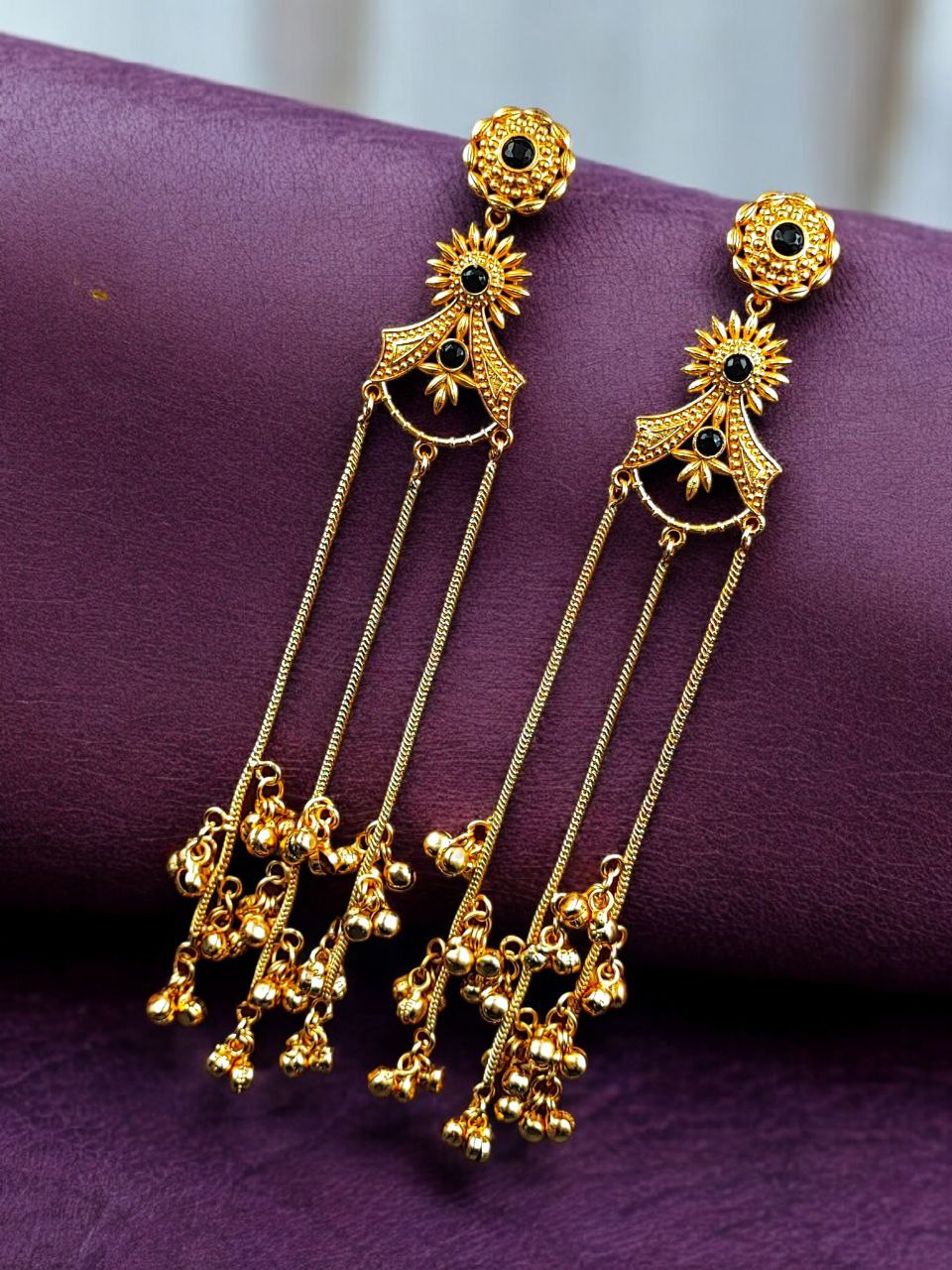 Gold Plated Kashmiri Earrings with Beautiful Stone Work | Traditional Ethnic Dangler Jewelry