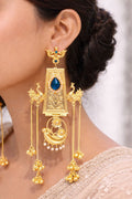 Traditional Kashmiri Earring Peacock Design With Elegant Pearl Work Detailing- Blue