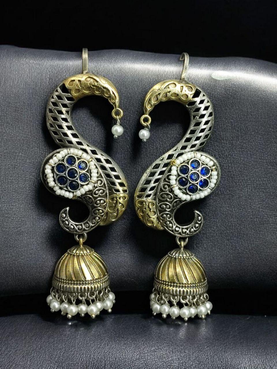 Beautiful Two-Tone Jhumki Earcuff | Stone & Pearl Detailing Traditional Ethnic Jewelry For Girls