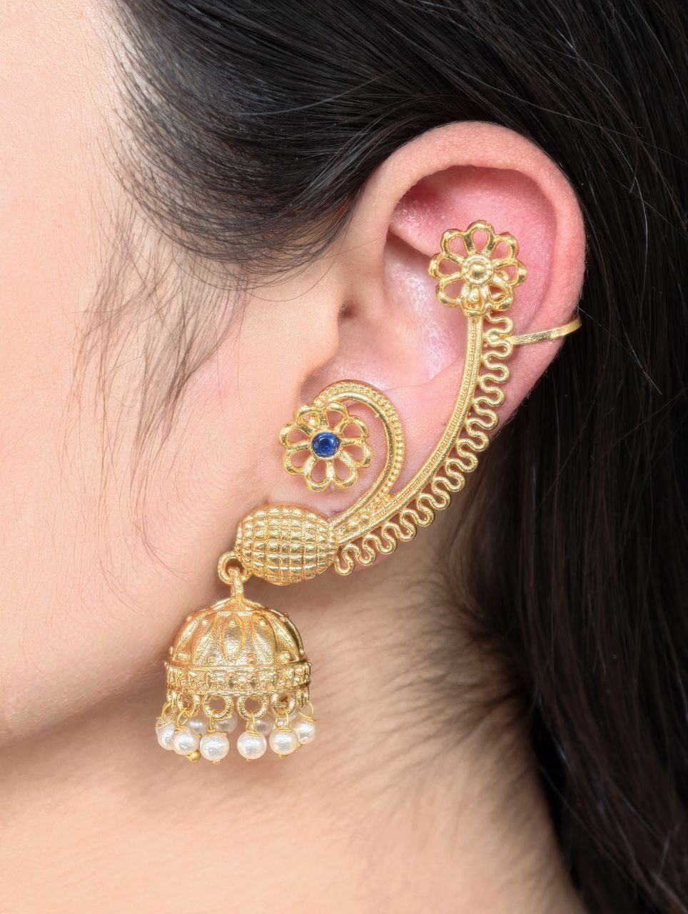 Affordable Design Gold Plated Jhumka Earcuff | Stone & Pearl Traditional Jewelry