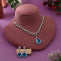 Firozi Color Beautiful Designer American Diamond Necklace Set For Festive And Cultural Events - Firozi