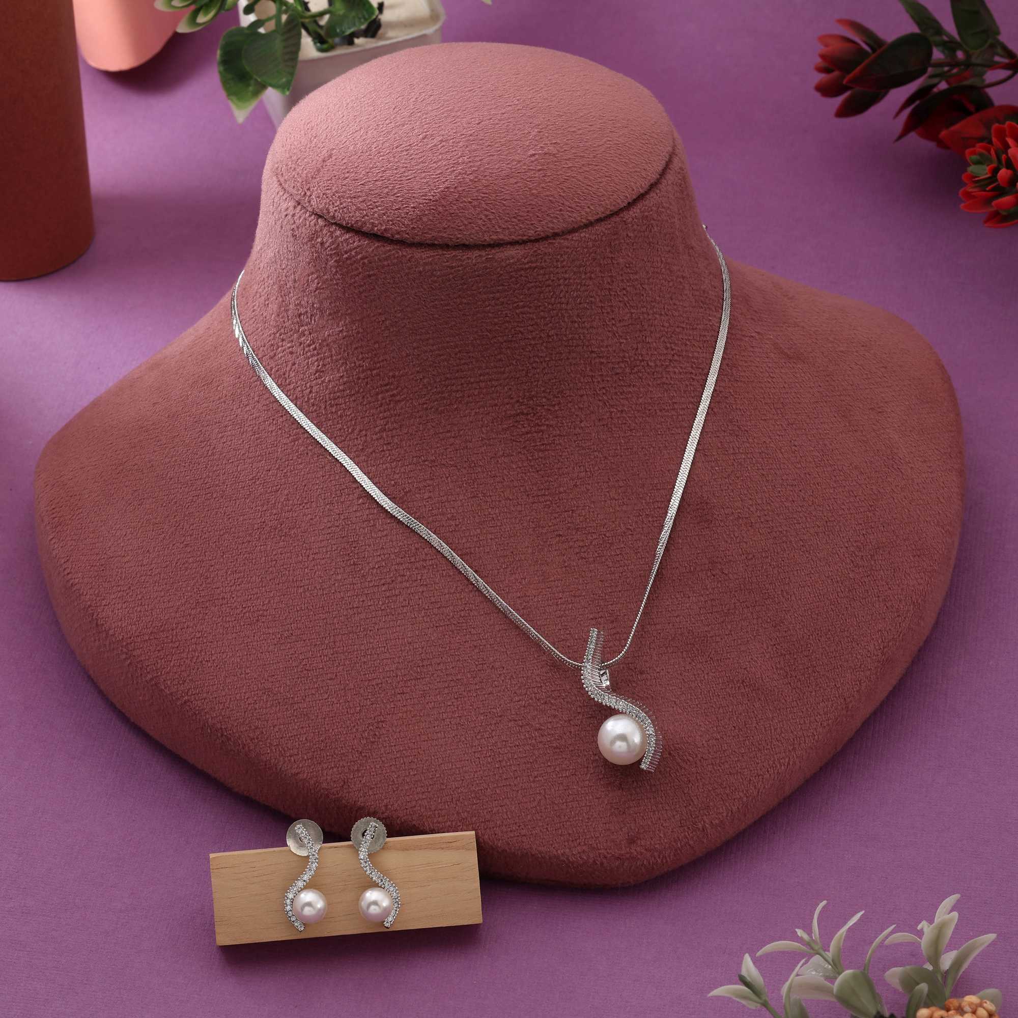 Silver Color Exclusive Shine American Diamond Necklace Set For Parties And Special Events - Silver