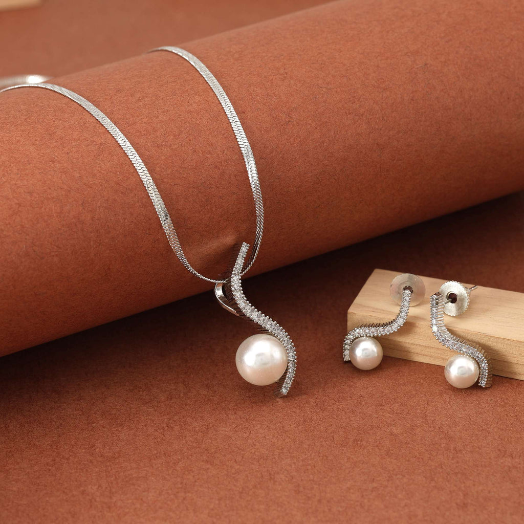 Silver Color Exclusive Shine American Diamond Necklace Set For Parties And Special Events - Silver