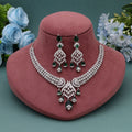 Green Color American Diamond Necklace Set Designed For Elegant Traditional Festive Occasions - Green