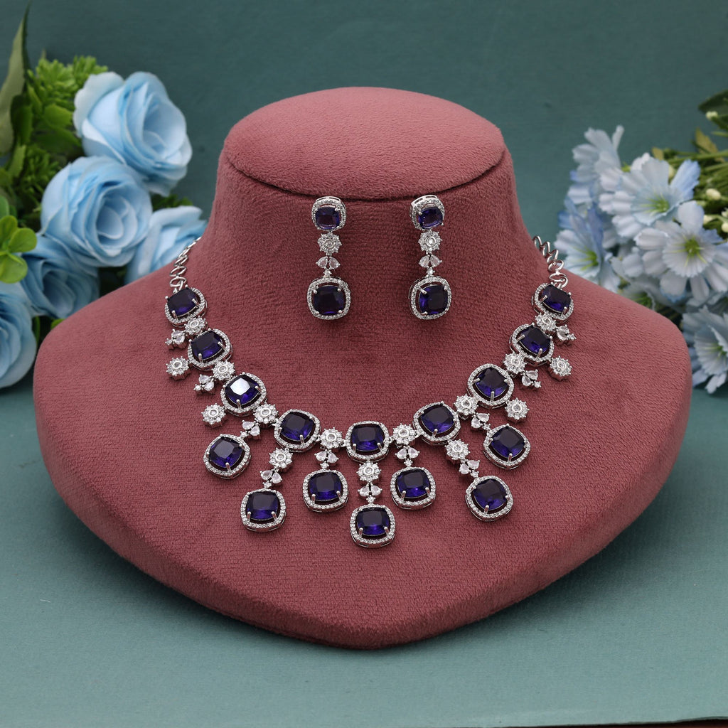 Purple Color American Diamond Necklace Set Inspired By Royal Tones And Festive Fashion - Purple