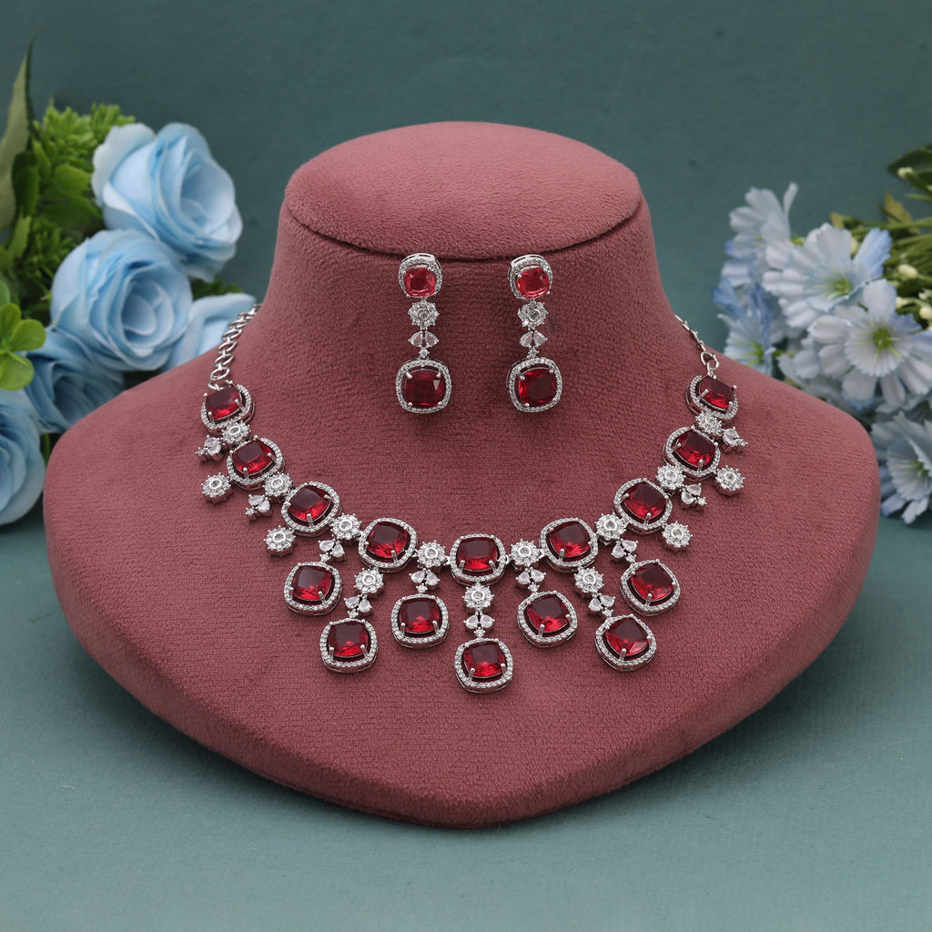 Rani Color American Diamond Necklace Set Created For Grand Bridal And Festive Wear - Rani