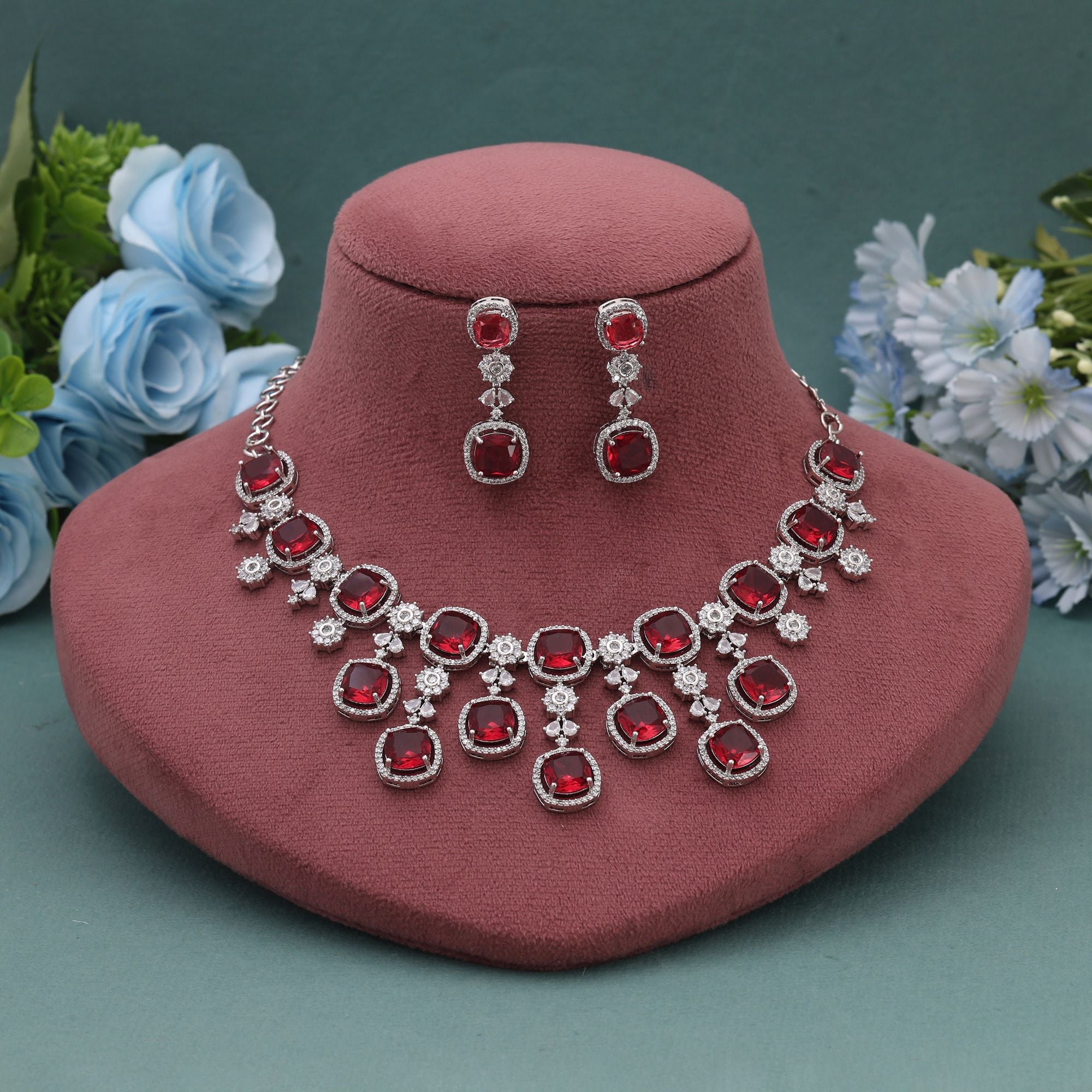 Rani Color American Diamond Necklace Set Created For Grand Bridal And Festive Wear - Rani