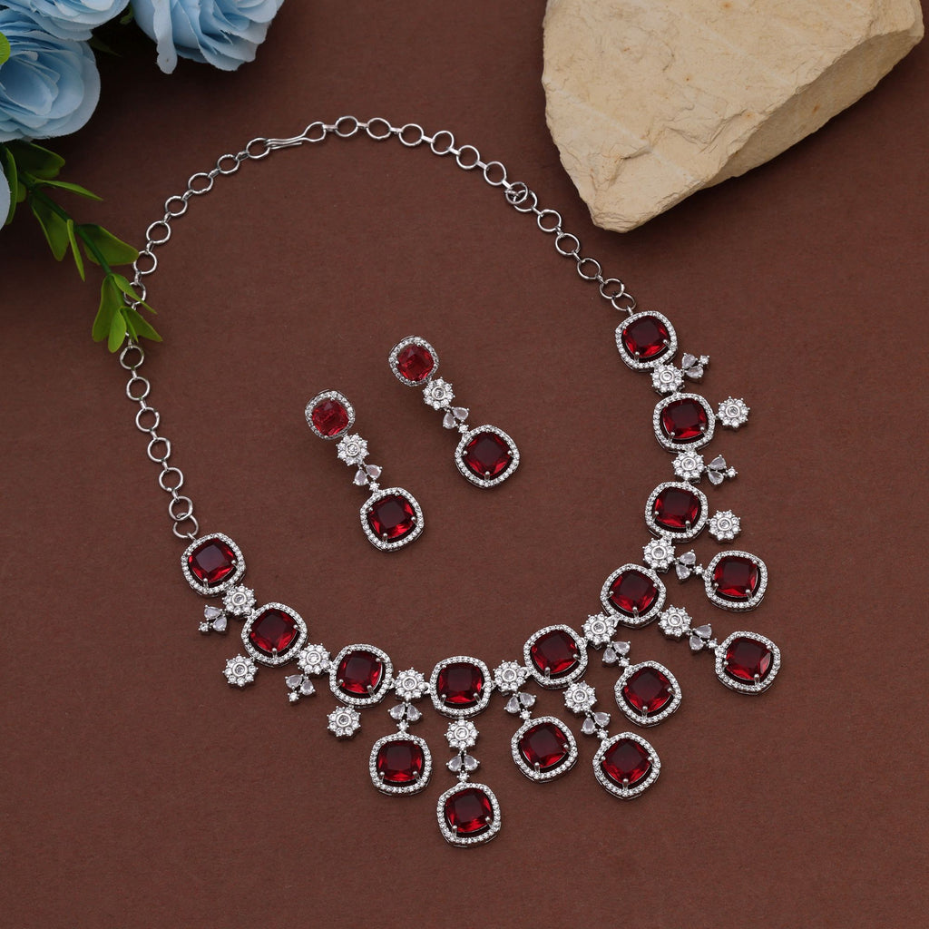Rani Color American Diamond Necklace Set Created For Grand Bridal And Festive Wear - Rani