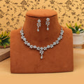 Silver Color American Diamond Necklace Set Elegant Traditional Party Wear Jewelry Design - Silver