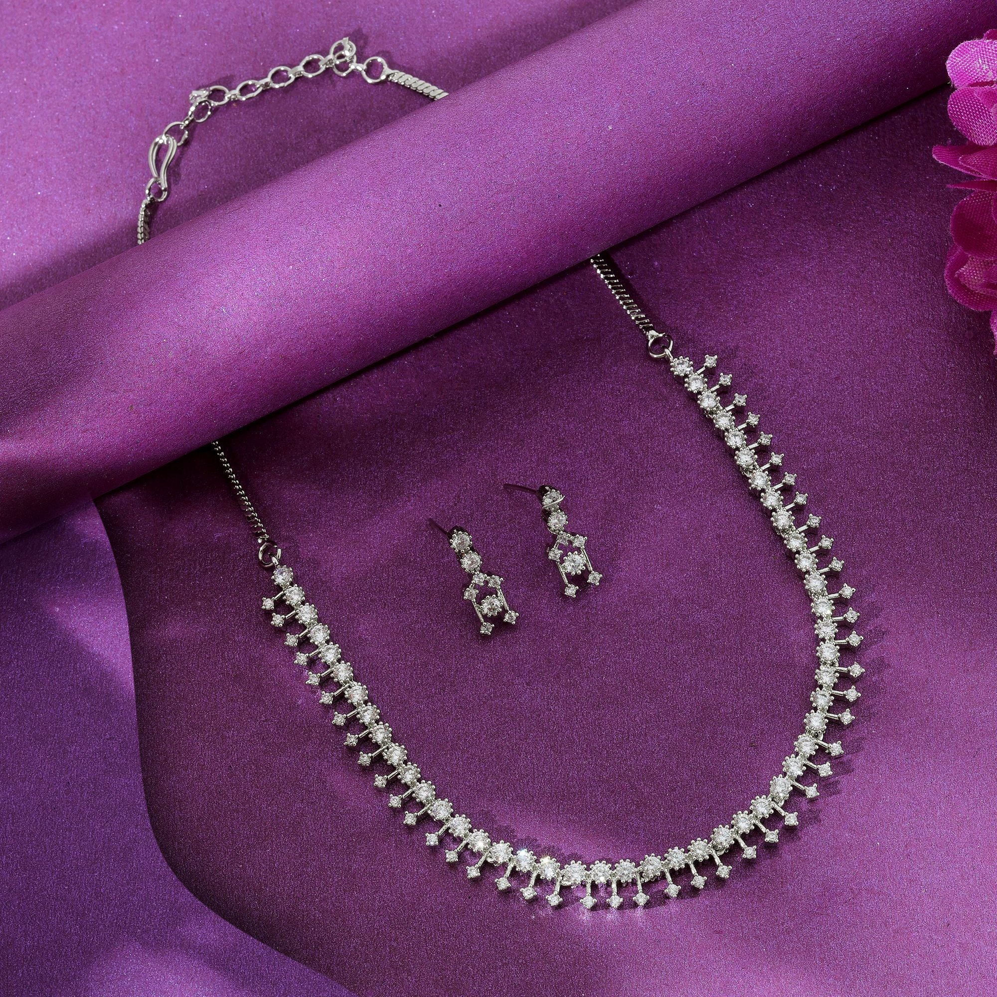 American Diamond Necklace Set Royal Bridal Traditional Statement Jewelry Design