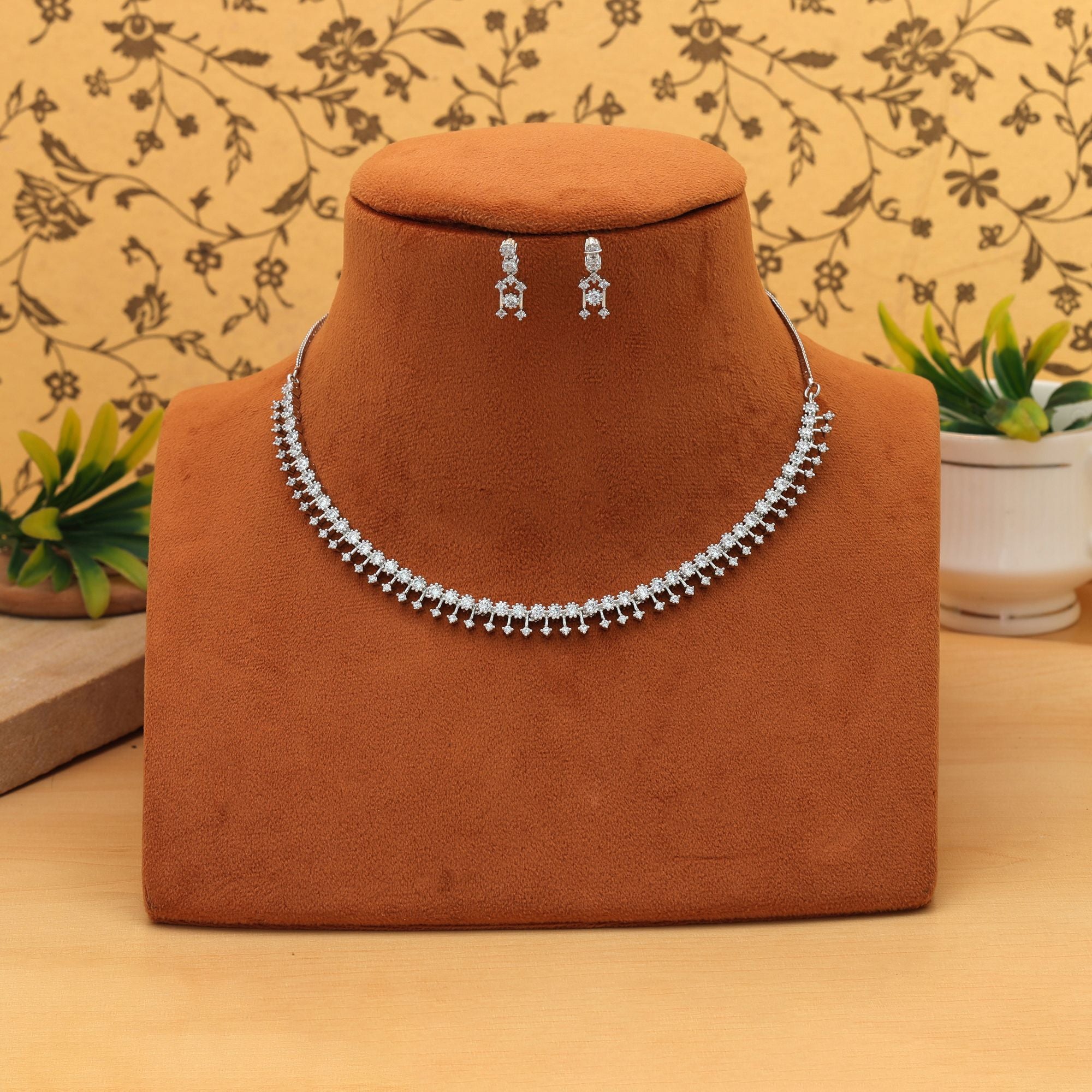 American Diamond Necklace Set Royal Bridal Traditional Statement Jewelry Design