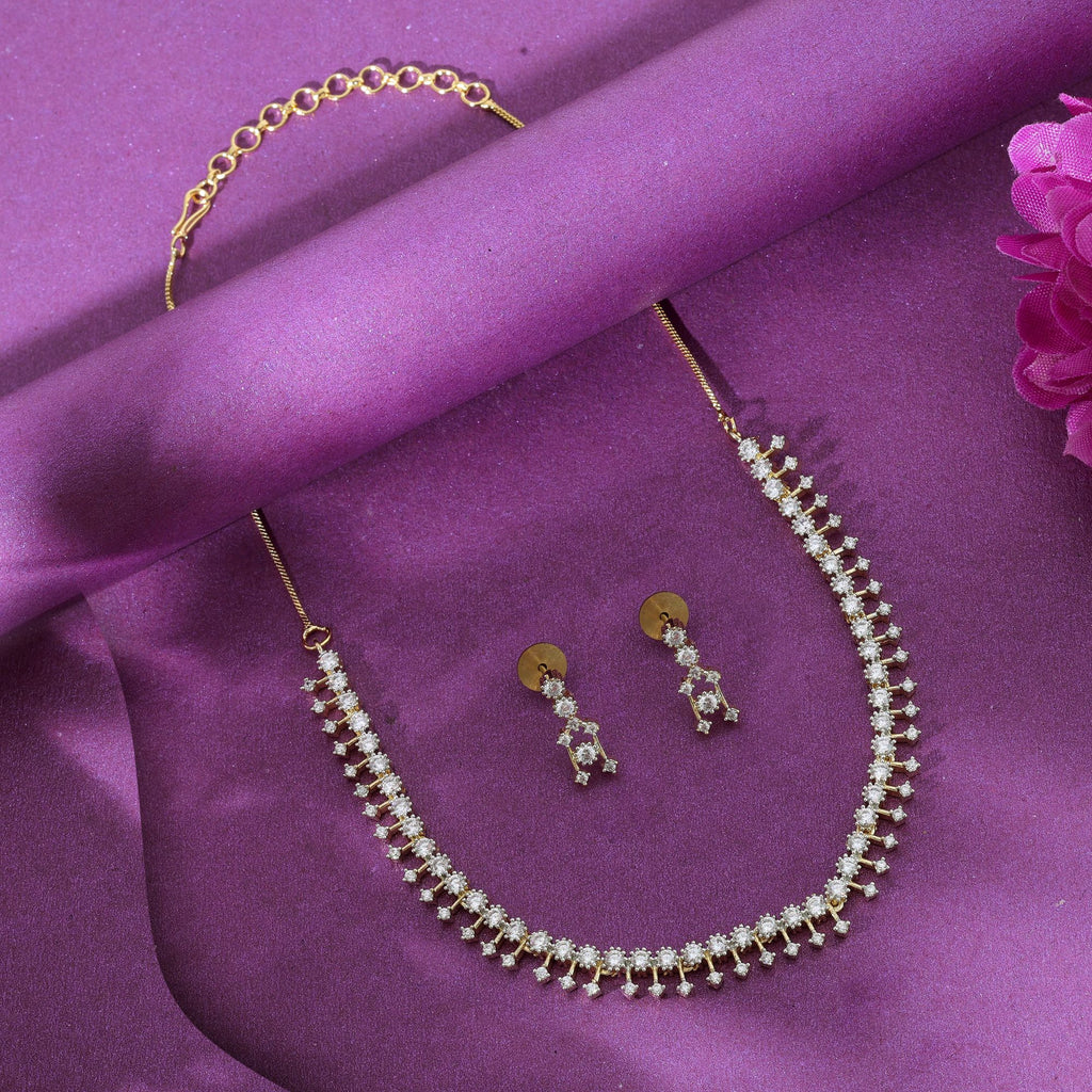 White Gold Color American Diamond Necklace Set Elegant Luxury Wedding Jewelry Collection Design - White Gold