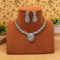 Silver Color American Diamond Necklace Set Trendy Ethnic Lightweight Daily Wear Jewelry - Silver