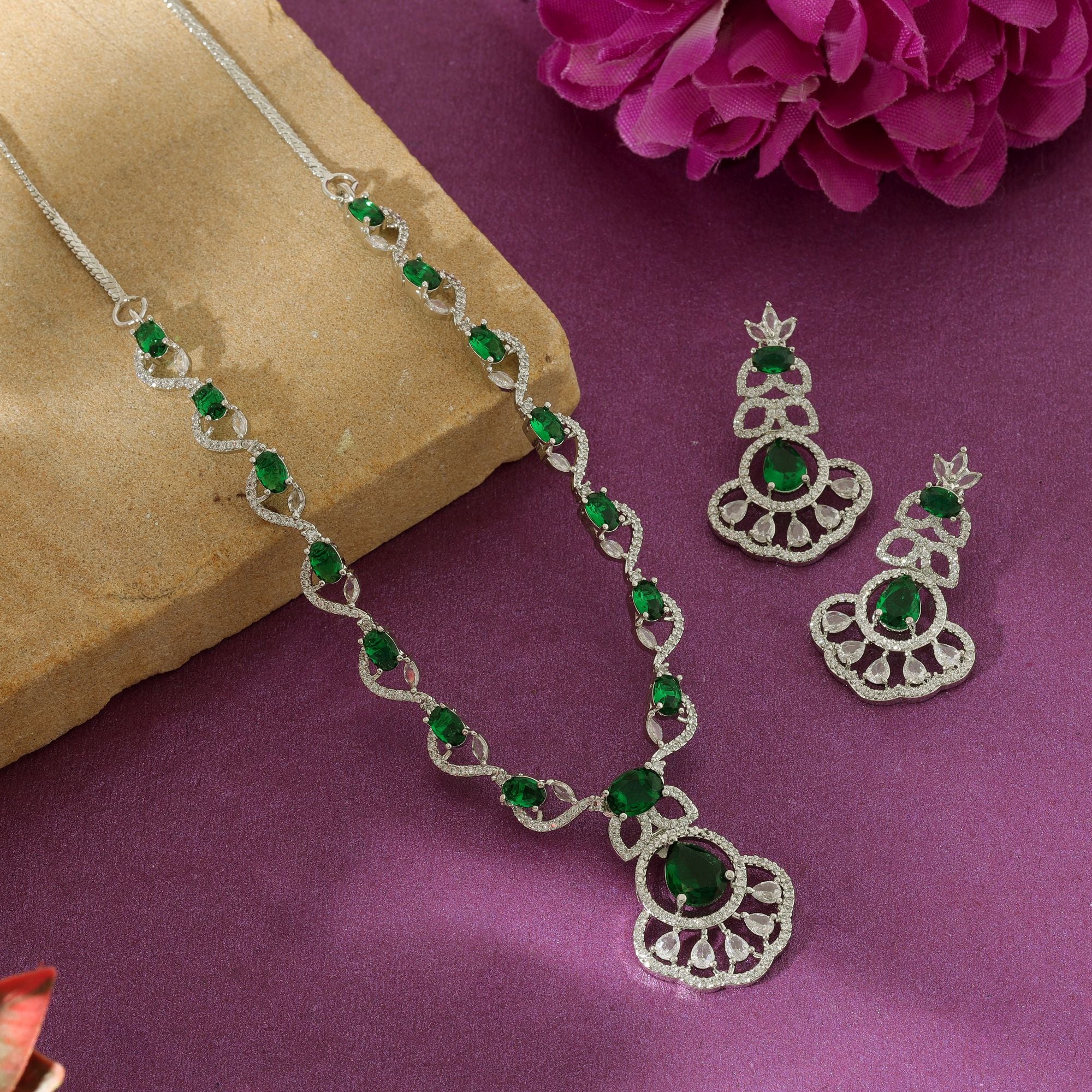 American Diamond Necklace Set Elegant Traditional Daily Wear Jewelry Collection