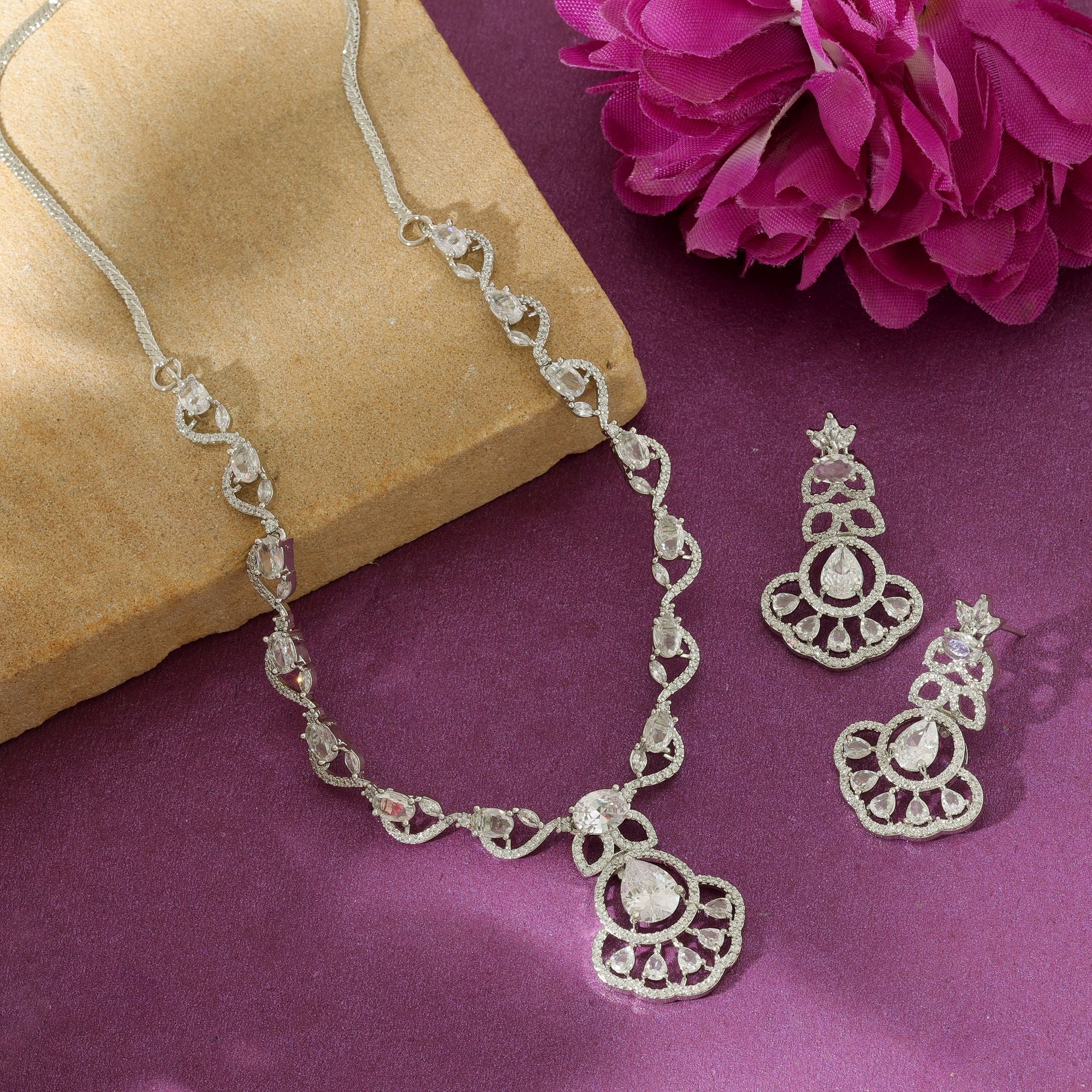 American Diamond Necklace Set Elegant Traditional Daily Wear Jewelry Collection