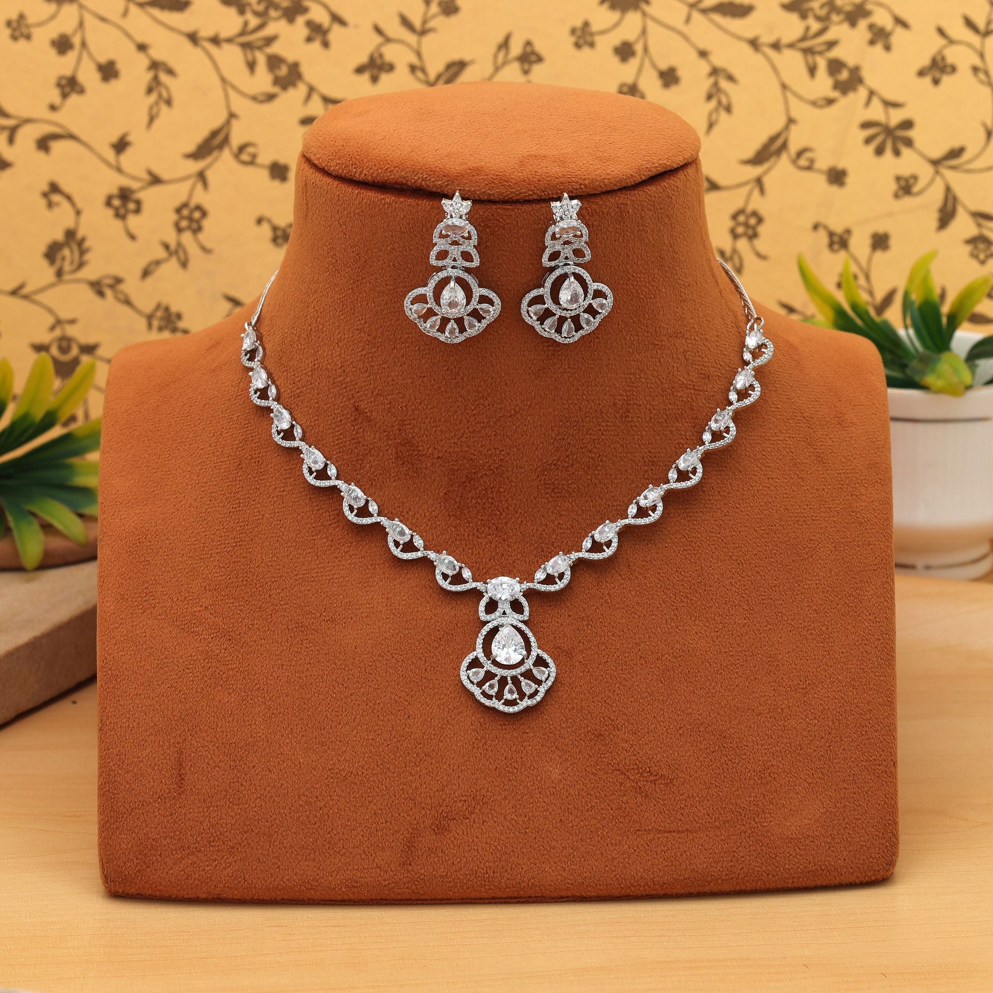 American Diamond Necklace Set Elegant Traditional Daily Wear Jewelry Collection