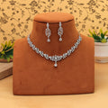 Silver Color American Diamond Necklace Set Elegant Wedding Party Wear Jewelry Collection - Silver